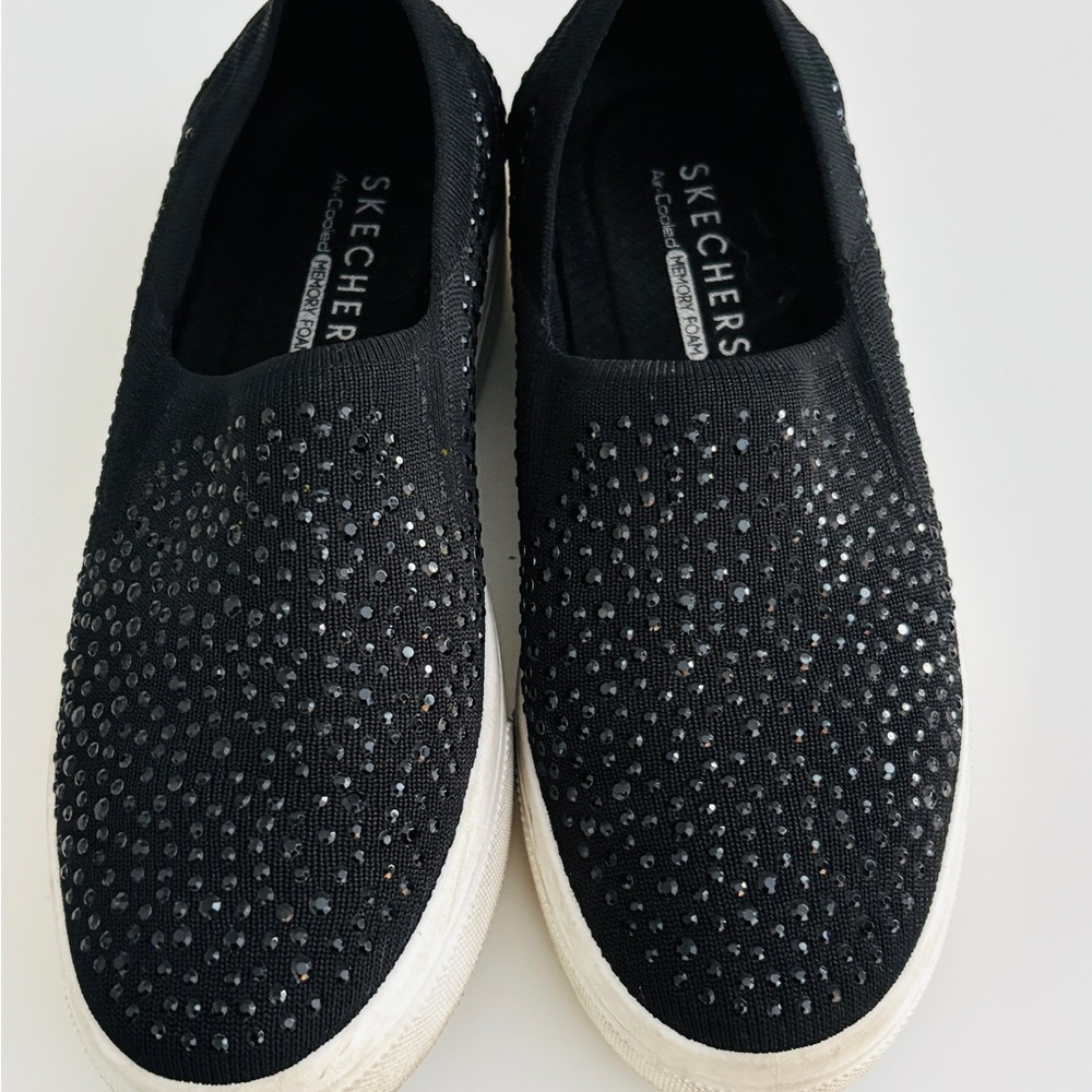 Skechers Black Rhinestone Slip-On Sneakers